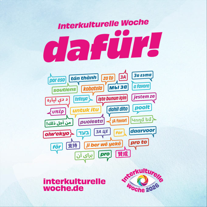 Das IKW-Motto 2026 "dafür!" in vielen Sprachen