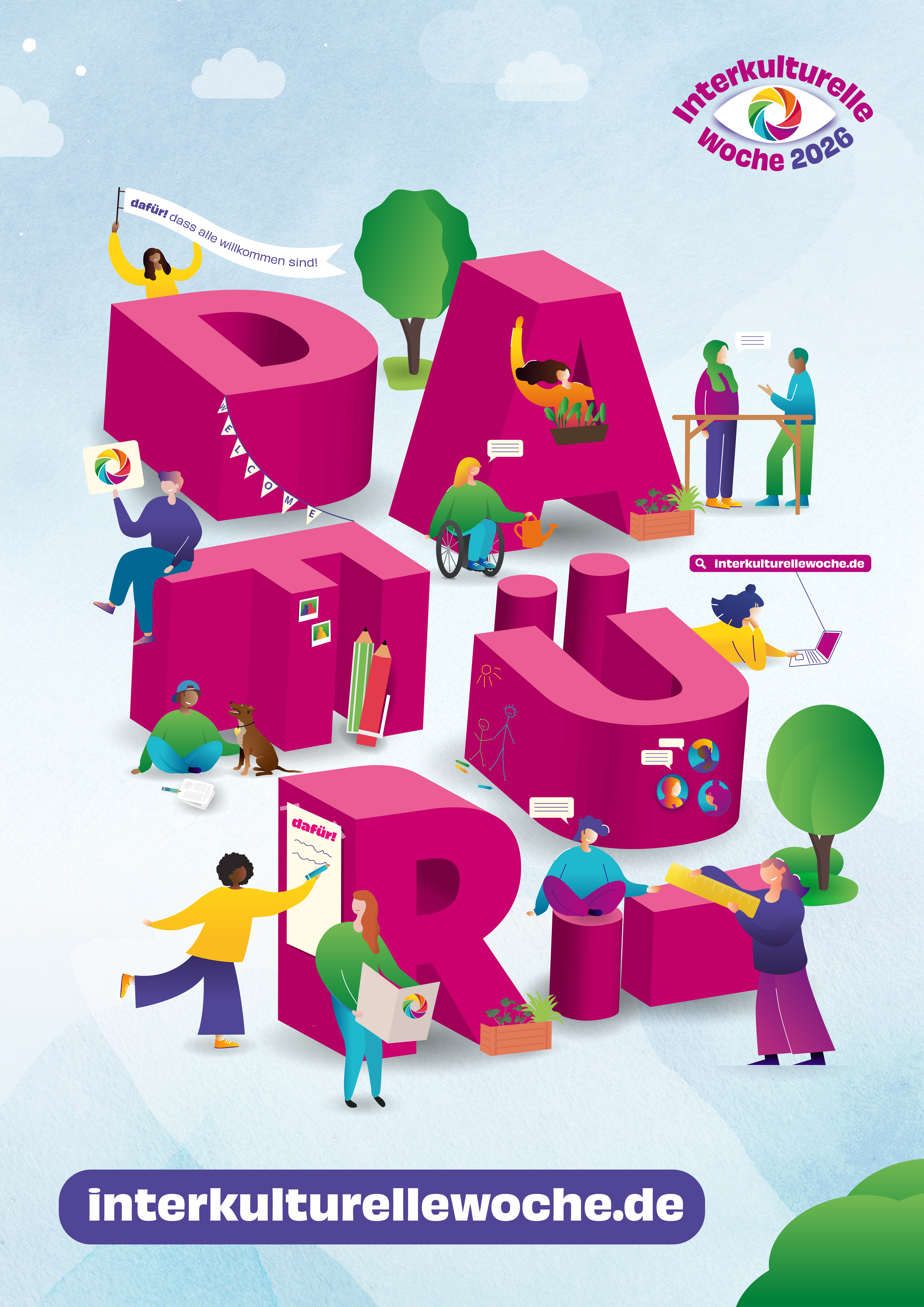 Das Aktionsplakat der IKW 2026 mit dem Motto "dafür!"